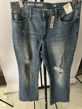 J. Crew Women's Boot Crop Distressed Jeans - Medium Blue